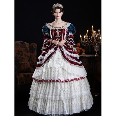 Vintage Rococò Rinascimento Maxi Vestito Normale A sbuffo Principessa Sposa Pieghettato Con Volant Principessa Girocollo Costume Per donna Halloween Carnevale Mascherata Feste Halloween Performance