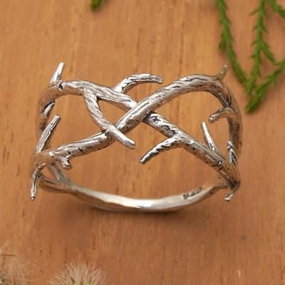 'Inspirational Root-Shaped Unisex Sterling Silver Band Ring'