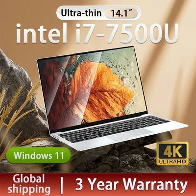 14.1 Inch Intel Core i7 7500U Windows 11 1080P Laptop Computer PC 12GB DDR4 512GB 1TB SSD Portable Office Notebook Gaming laptop