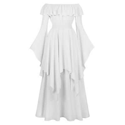 Elegante Medievale Rinascimento Abito da cocktail Abito ispirato alla Reggenza Manica a Palloncino Vichingo Elfico Senza spalline Tinta unica Costume Per donna Celtico Costumi da pirata Fantasia