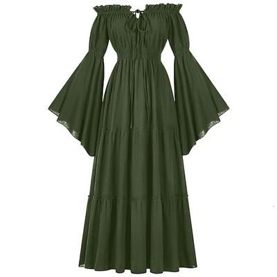 Retrò Vintage Medievale Rinascimento Vestito Vichingo Elfico Tinta unica Costume Per donna Celtico Fantasia Reale Halloween Carnevale Mascherata LARP Adulti Vestito