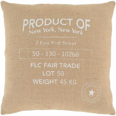 Mizpah 20" Square Cottage Jute Ivory/Tan Throw Pillow - Boutique Rugs