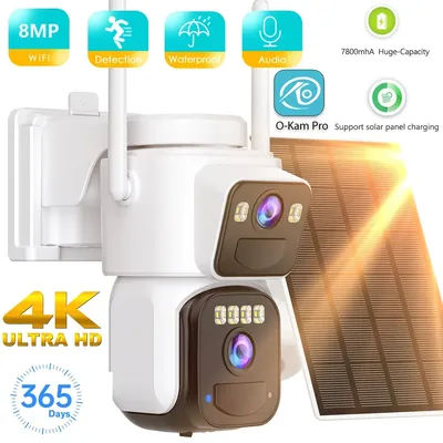 4K Dual Lens Solar WIFI Security Cameras With Solar Panels Color Night Vision PIR Motion Detection Ourdoor IP Camera O-KAM APP