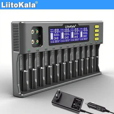 LiitoKala LiI-S12 Smart Charger 14 Slots - CE Certified Universal Charger for Li-ion/LiFePO4/Ni-MH/9V Batteries 18650, 26650, AA