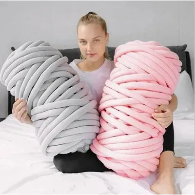 500G Thick Chunky Yarn Cored Cotton Wool Tube Yarn for DIY Blanket Hat Bulky Arm Roving Handwork Knitting Spin Yarn 2.5cm