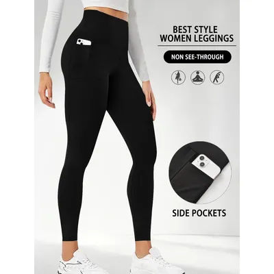 Super Soft Sports Leggings With Pockets For Women High Waisted Workout Yoga Running Push Up Gym Fitness Tight Pants Women's