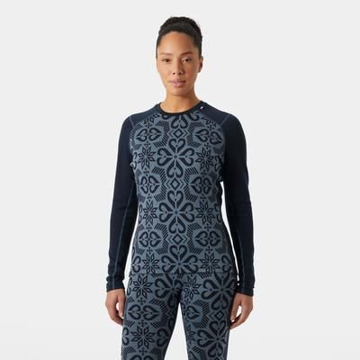 Helly Hansen Women's Lifa Merino Midweight Graphic Crew Base Layer Blue XL