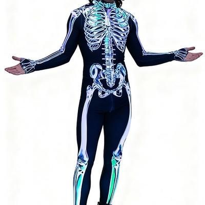 teschio scheletro tuta Halloween costumi di gruppo coppie tuta intera costume spaventoso uomo donna ragazzo bambino adulto performance festa club Halloween carnevale giorno dei morti facile