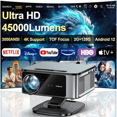 2025 HORLAT 45000 Lumens 4K UHD Projector Laser TOF Focus Android 14 WiFi 6 1080P Full HD Daylight Home Theater Movie Projector