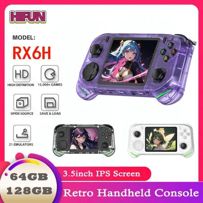 Open Source RX6H Retro Handheld Video Game Console Linux System 3.5inch IPS Screen Portable Pocket Video Player 64GB 128G Games