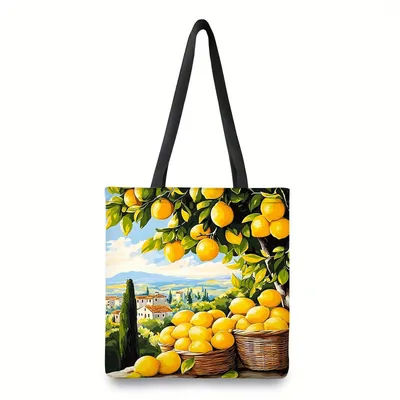 1pc Lemons Tote Bag - Sturdy, Resistant, and Versatile Handbag with Vibrant Citrus Design, Ideal for Shopping