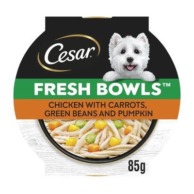 10x85g Chicken with Carrots Green Beans & Pumpkin Gravy Fresh Bowls Cesar Wet Dog Food