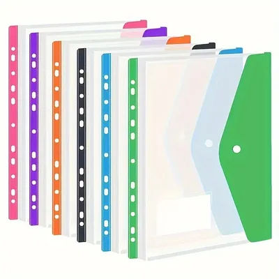 6 pcs Plastic envelope with adhesive snaps & 11 holes file folder expansion bag for 2/3/4 ring file bag and A4 school bag file b