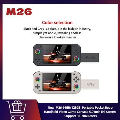 2025 M26 64GB/128GB Portable Pocket Retro Handheld Video Game Console 5.0 Inch IPS Screen Support 30+simulators