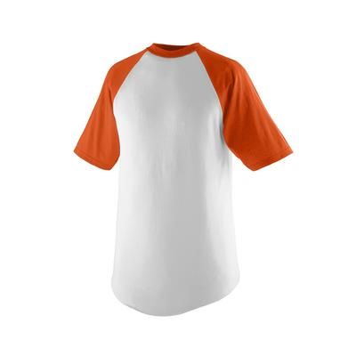 Augusta Sportswear 424 Athletic Youth Baseball Short Sleeve Top 2.0 in White/Orange size Large | Cotton/Polyester Blend