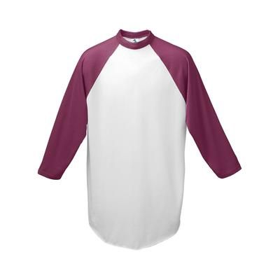 Augusta Sportswear 4421 Youth Baseball 3/4 Sleeve Top 2.0 in White/Maroon size Small | Cotton Polyester