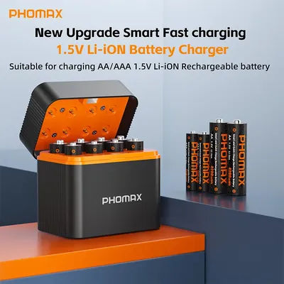 POHMAX 1.5V AA/AAA Lithium Battery Charger 8 Slots Rechargeable Fast Charging Box for 1.5V Batteries with Fast Charging Cable
