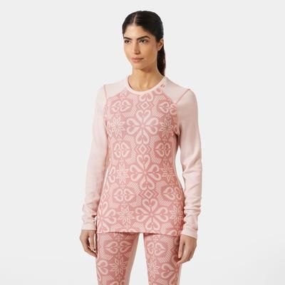 Helly Hansen Women's Lifa Merino Midweight Graphic Crew Base Layer Pink S