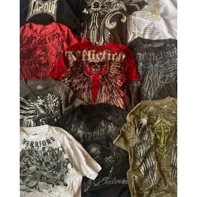 Gothic Church Print Top Man Retro Trend Street Khaki Plus Size Short Sleeves Torrid Style T-Shirt