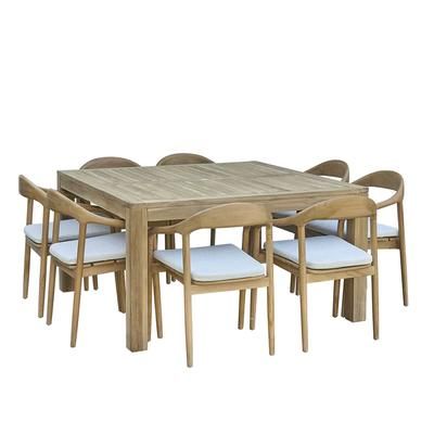 Set di mobili da giardino in teak massello con cuscino grigio-beige