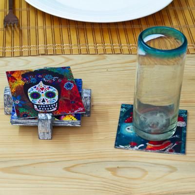Catrina Essence,'6 Catrina and Catrin Day of the Dead Decoupage Wood Coasters'