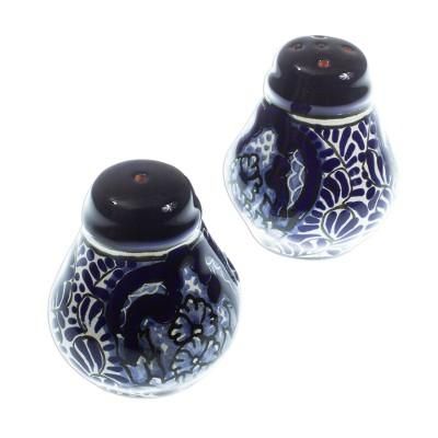 Puebla Kaleidoscope,'Blue and White Talavera Style Ceramic Salt & Pepper Shakers'