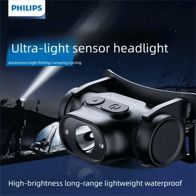 PHILIPS LED lampe frontale capteur tête lampe de poche dix Types d'éclairage phare Rechargeable Camping en plein air pêche course de nuit