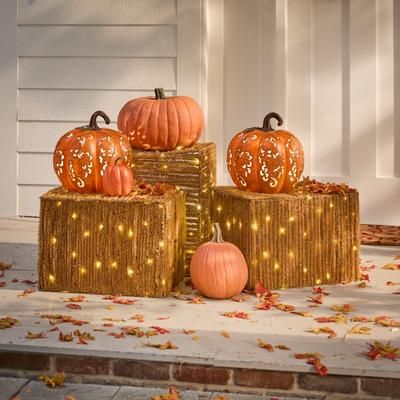 Pre-Lit Hay Bale by BrylaneHome in Brown