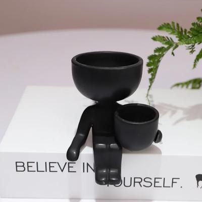 Human Shaped Ceramic Sitting Flower Pots Black 2