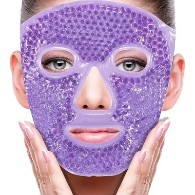 Spa Ice Cold & Hot Heat Full Face Eye Mask, Gel Beads Compress For Puffy Eyes & Dark Circles purple