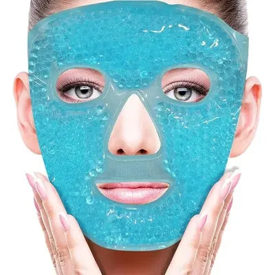 Spa Ice Cold & Hot Heat Full Face Eye Mask, Gel Beads Compress For Puffy Eyes & Dark Circles blue