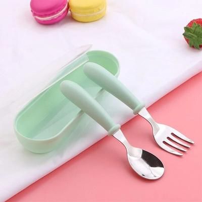 3pcs Stainless Steel Children Spoon Forks Box Portable Baby Feeding Utensils & Tableware Set Green