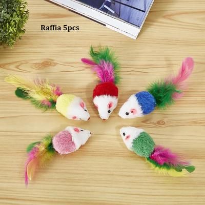 Colorful Feather Cat Toys: Cute Mini Fleece Mouse For Playful Training Pet Supplies For Cats, Kittens, And Puppies 5pcs