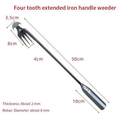 Weeding Artifact: Dual Purpose Steel Weed Puller Tool For Garden 4 Teeth Hand Remover iron 50cm