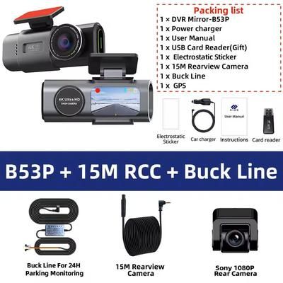 Mini 4K UHD GPS WiFi Dual Lens Dash Cam With Night Vision And Parking Mode b53p 15m Rcc bl 128g