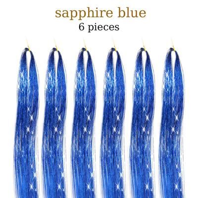 48 Inch Fairy Hair Tinsel Kit 1200 Sparkling Hair Extensions In 12 Colors sapphire Blue 48 Inches