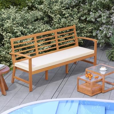 Outdoor 64 Inch Wood Bench With Seat Cushion, Durable Slatted Patio Bench For Backyard Relaxation Outdoor 64 Inch Wood Bench With Seat Cushion, Durable Slatted Patio Bench For Backyard Relaxation