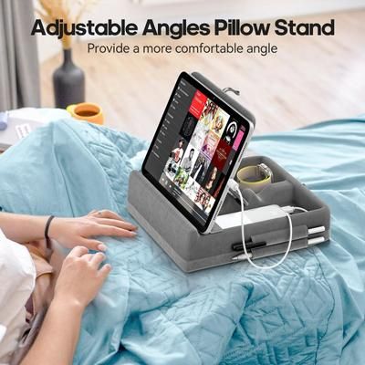 Adjustable Tablet Pillow Stand With Storage, Foldable IPad Holder For Bed & Lap purple