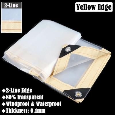 0.1mm Transparent Tarpaulin For Outdoor Gazebo, Pergola, Window | Windproof & Waterproof Garden Awning Canvas 1x1m Yellow Edge