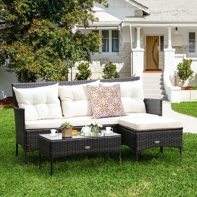 3 Piece Patio Furniture Sectional Set With 5 Cozy Seats & Thick Cushions, All Weather Outdoor Sofa 3 Piece Patio Furniture Sectional Set With 5 Cozy Seats & Thick Cushions, All Weather Outdoor Sofa