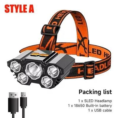 USB Rechargeable LED Headlamp With Built In Battery For Camping And Night Fishing t21 Style A 1 Pack