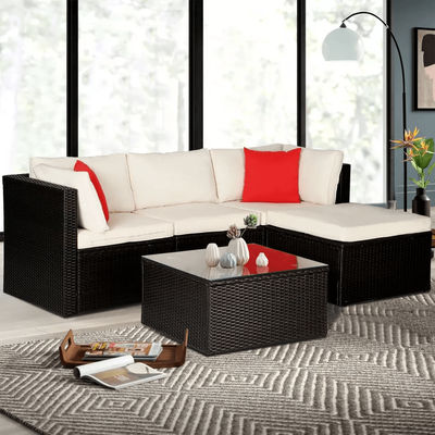 5 Piece Outdoor Wicker Patio Furniture Set, Rattan Sectional Sofa & Chairs With Cushions 5 Piece Outdoor Wicker Patio Furniture Set, Rattan Sectional Sofa & Chairs With Cushions
