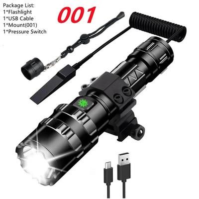 LED Tactical Hunting Torch Flashlight L2 18650: Waterproof Outdoor Lighting With Gun Mount, USB Rechargeable Lamp With Battery 2600MAH d