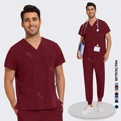 Lightweight Anti Wrinkle Nursing Scrub Set For Men And Women s burgundy