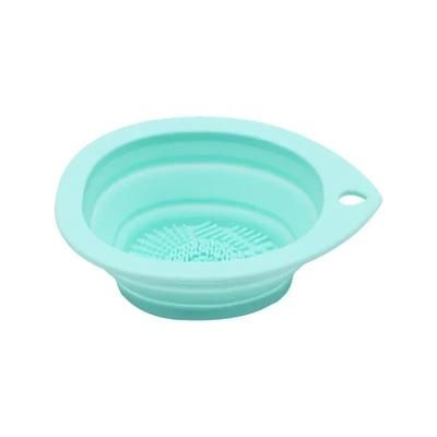 Silicone Makeup Brush Cleaner Foldable Cleaning Bowl & Powder Puff Scrubber green