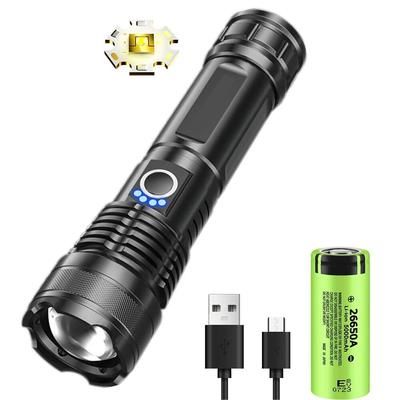 High Power LEP Flashlight: USB Charging, Long Range Beam, 26650 Lithium Battery | Outdoor Telescopic Zoom Torch Super B 5000Mah Battery