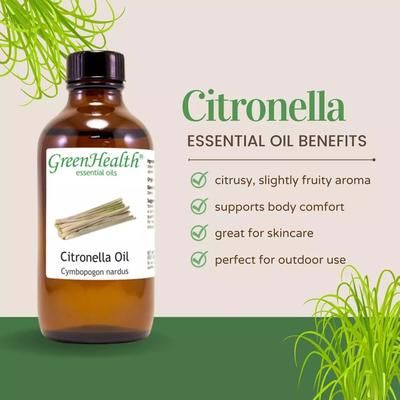 4 Fl Oz Citronella Essential Oil (100% Pure & Natural) GreenHealth 4 Fl Oz Citronella Essential Oil (100% Pure & Natural) GreenHealth