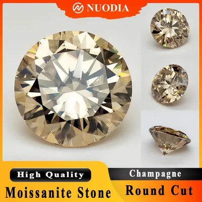 Champagne Round Cut Moissanite Stone With Certificate 0.5-5.0ct Certified Moissanite Loose Gemstone Positive Pass Tester GRA VVS
