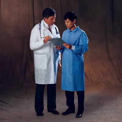 Basic Lab Coat White Large Knee Length 3-Layer SMS Disposable (281491_EA)