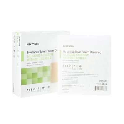 McKesson Foam Dressing 6 X 6 Inch Without Border Film Backing Silicone Gel Adhesive Square Sterile (1083087_BX)
